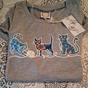 Charming Gray Cat Print Tee